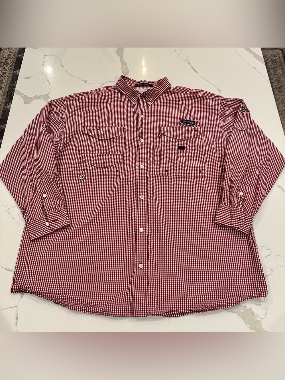Columbia PFG Super Bonehead Shirt Mens XL Red Gingham Check Vented Fishing LS